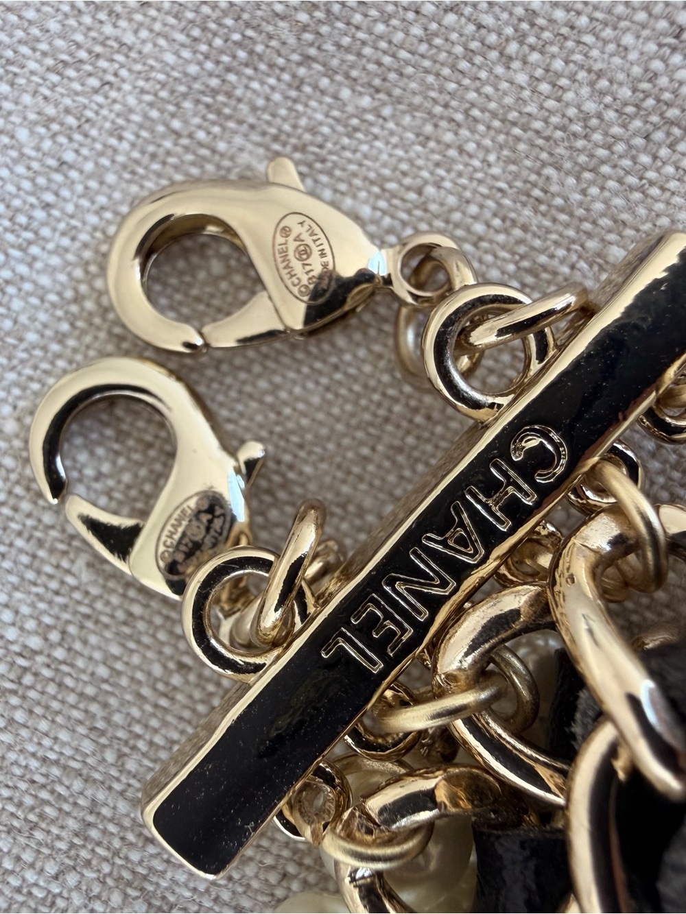 ✨CHANEL Gold, Black & Pearl Braided Logo Bracelet🖤 - Picture 12 of 12